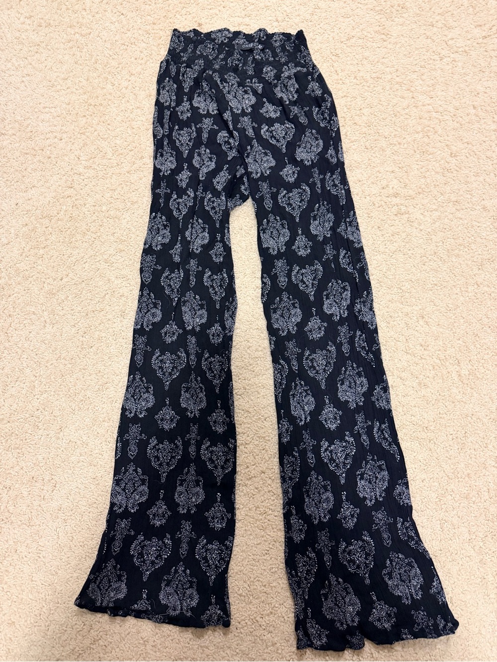 Black and White Printed Wide-Leg Pants